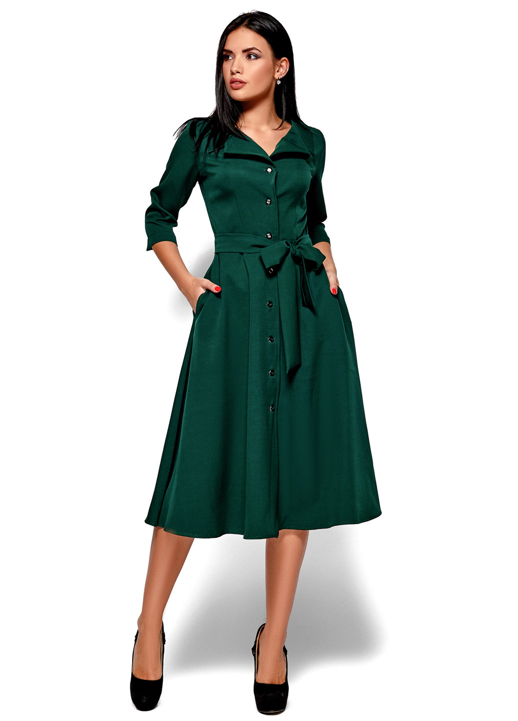 Бутылочное зеленое кэжуал платье Karree однотонное