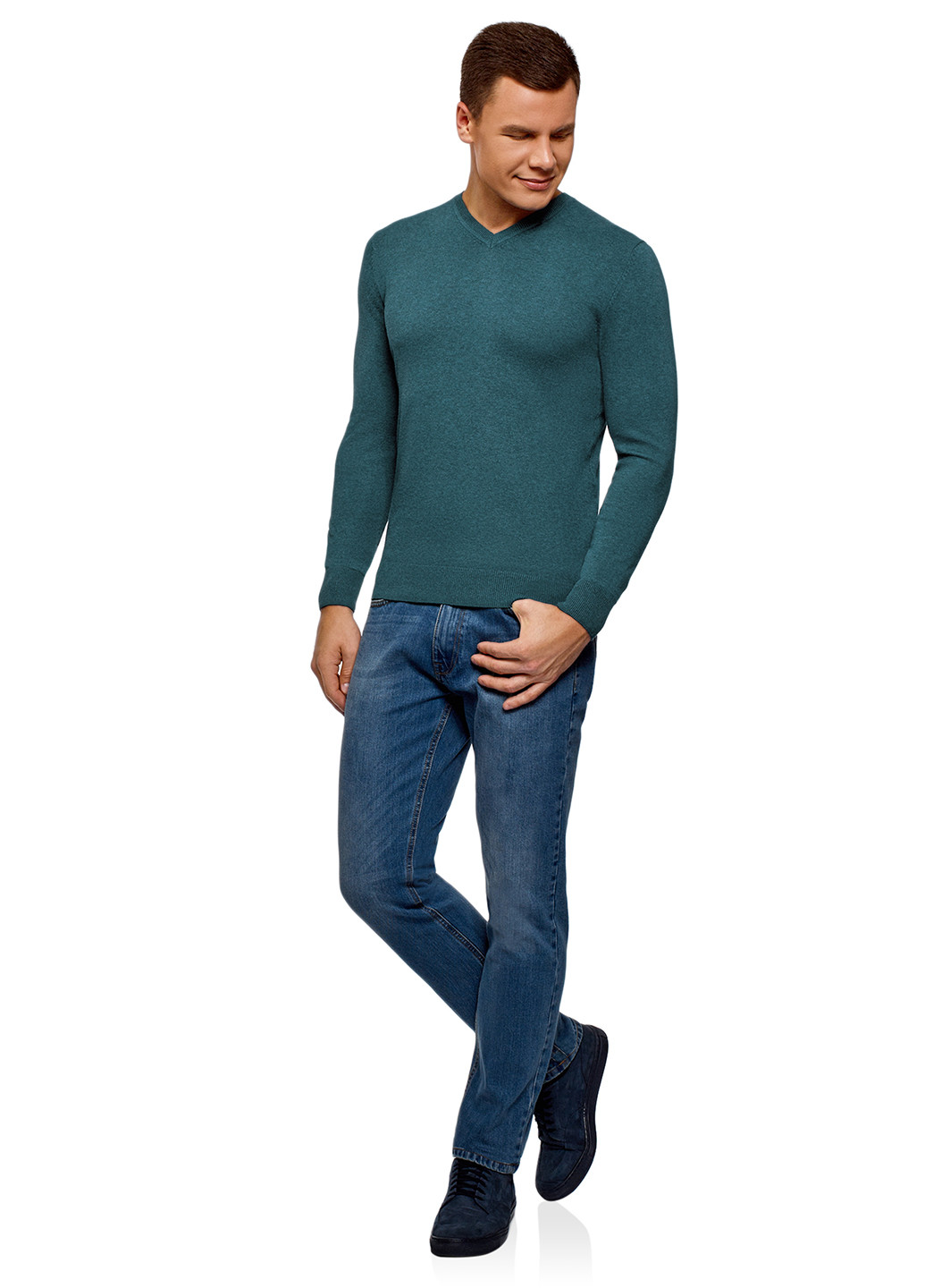 Темно-бирюзовый демисезонный пуловер пуловер Oodji