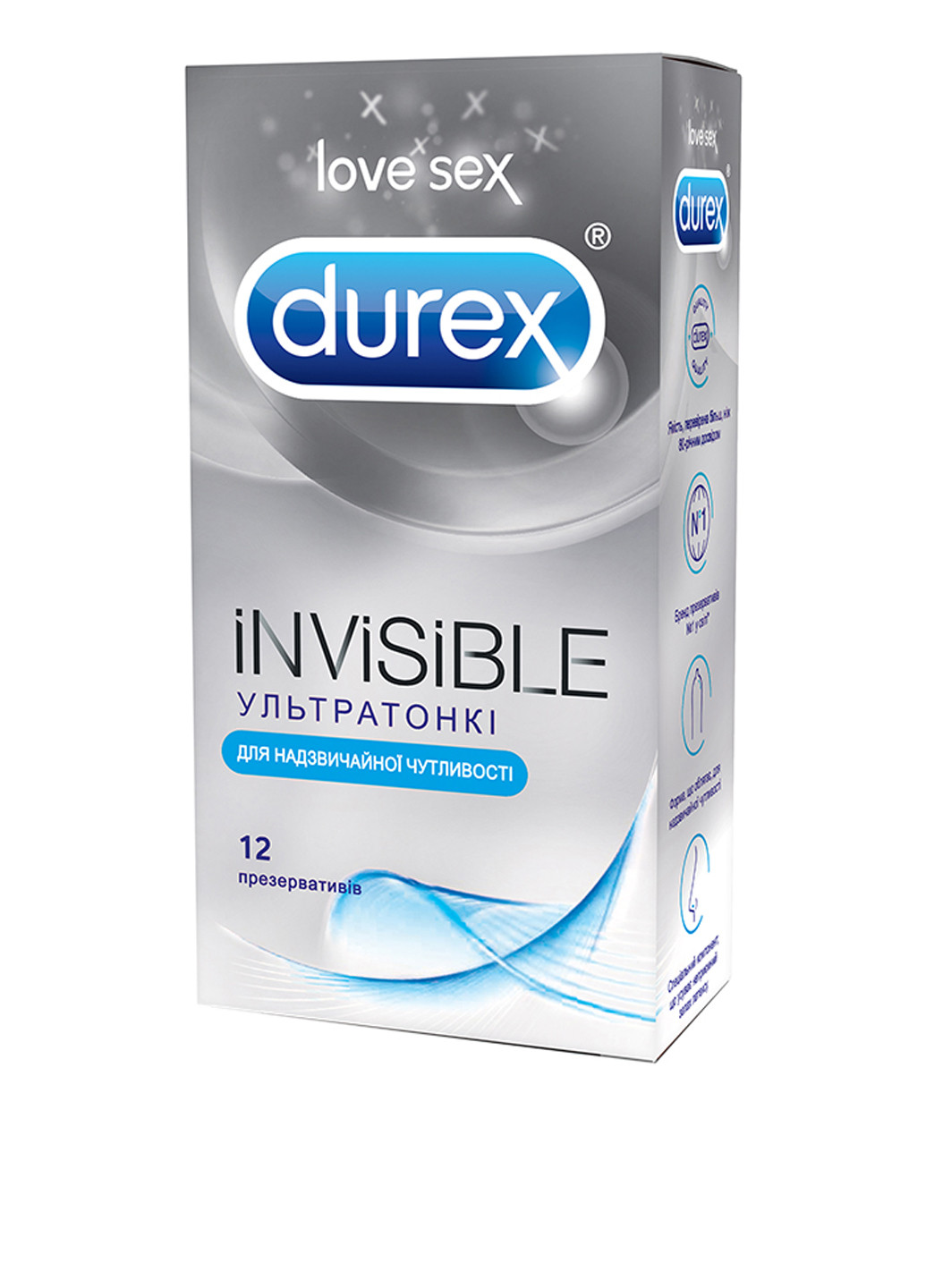 Презервативы латексные с силиконовой смазкой Invisible (12 шт.) Durex (79332672)