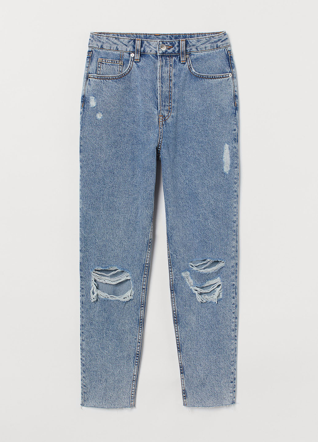 Джинси H&M мом фіт, завужені однотонні сині джинсові бавовна