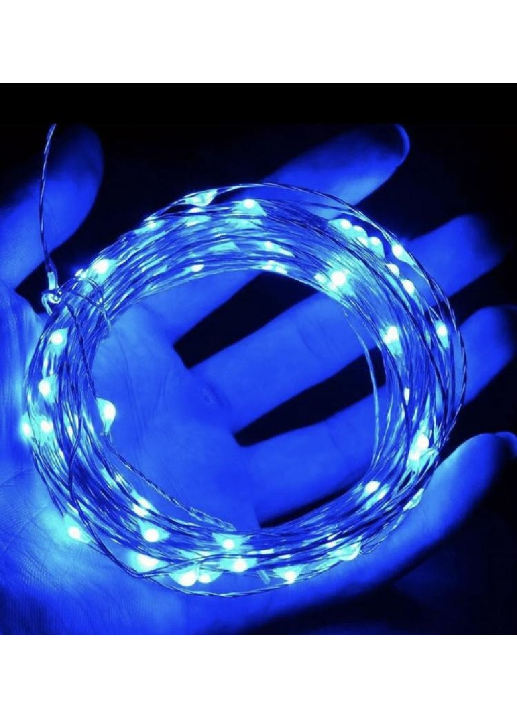 Новогодняя светодиодная гирлянда нить капли росы 100 Led на батарейках провод 10 м (473535-Prob) Синяя Unbranded (255089237)