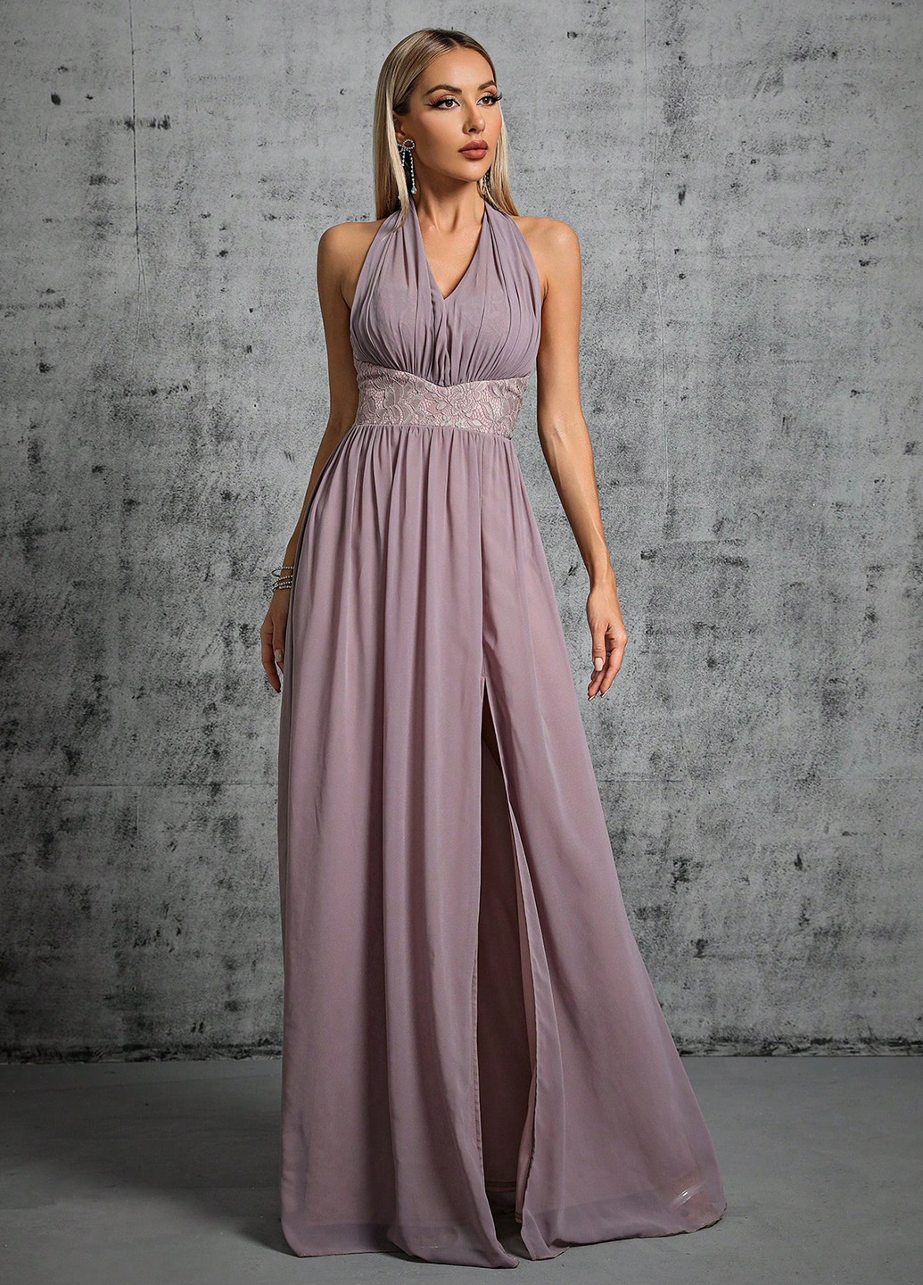 Светло-лиловое вечернее платье с юбкой-солнце, в стиле ампир, с открытой спиной SHEIN однотонное