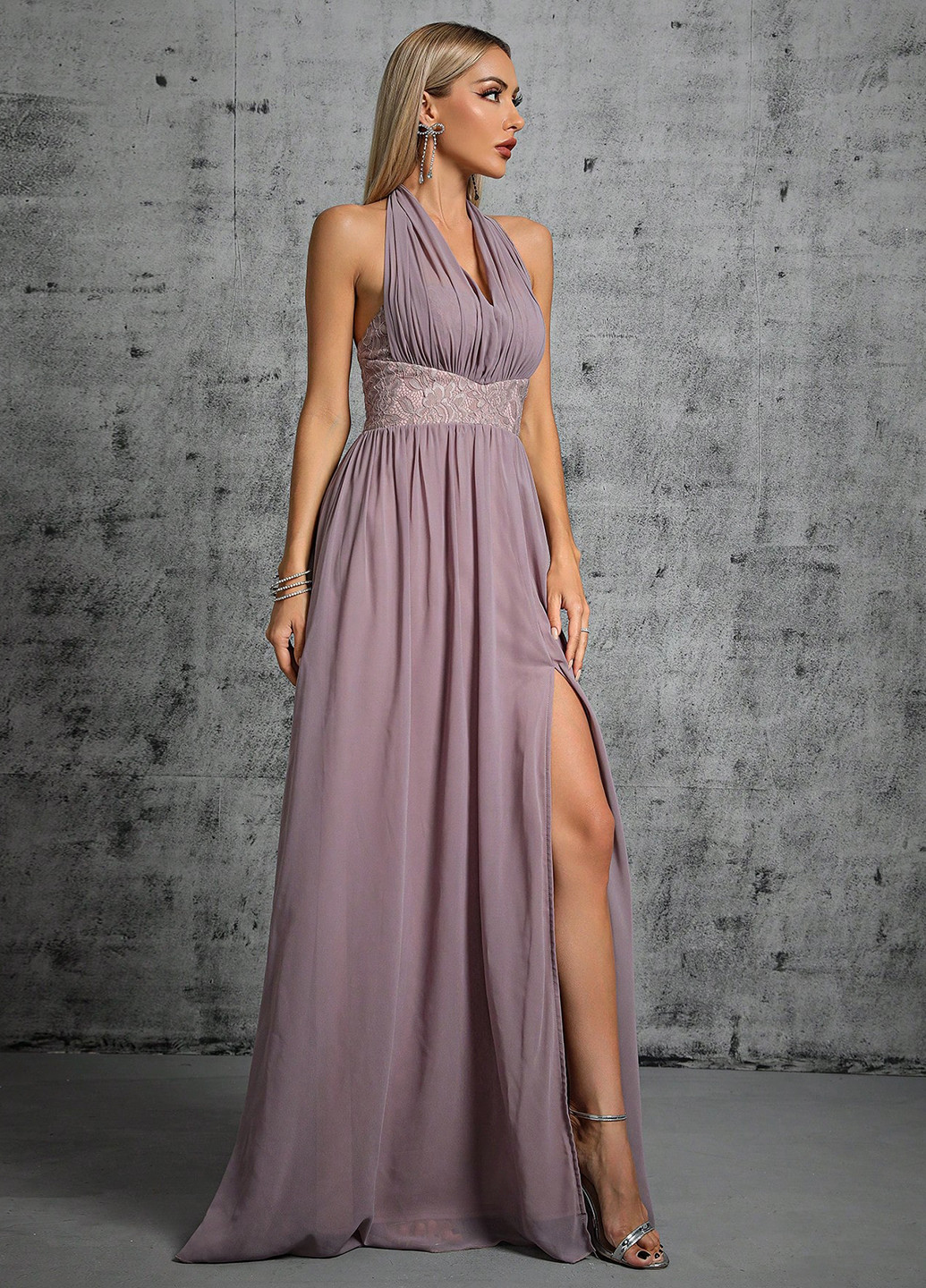 Светло-лиловое вечернее платье с юбкой-солнце, в стиле ампир, с открытой спиной SHEIN однотонное