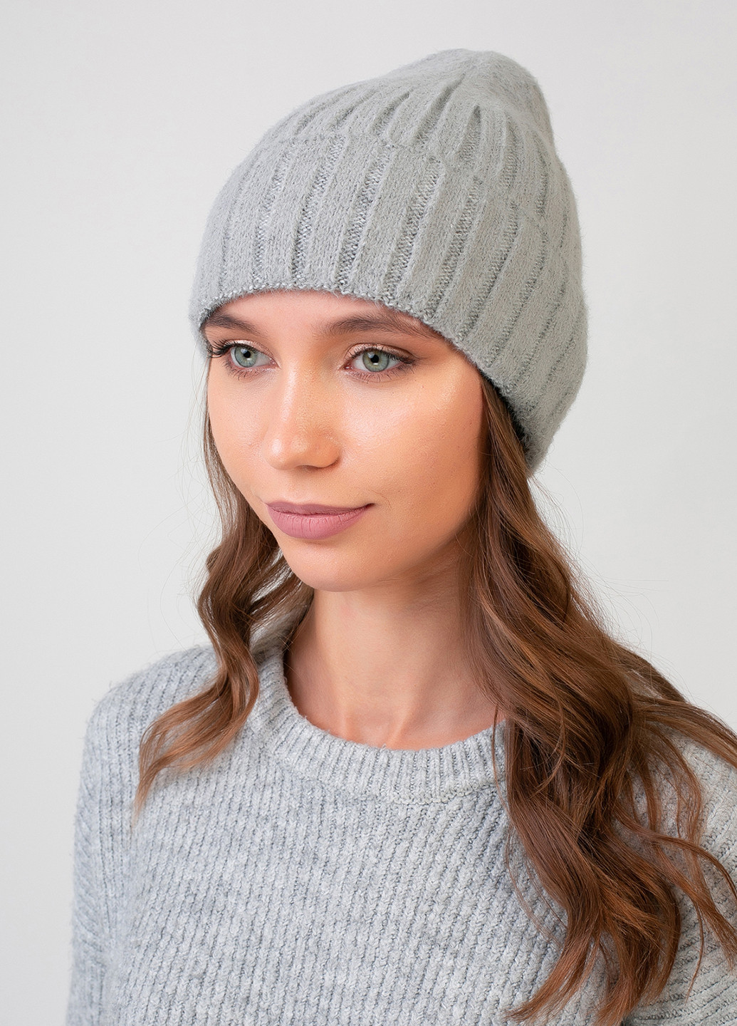 Зимняя теплая ангоровая женская шапка с отворотом без подкладки 551136 DeMari лайк ангора (237904116)