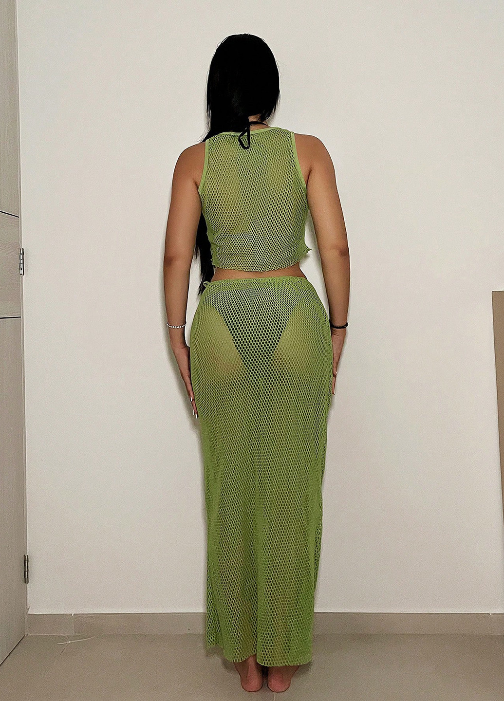 Оливковий літній комплект (топ, спідниця) SHEIN