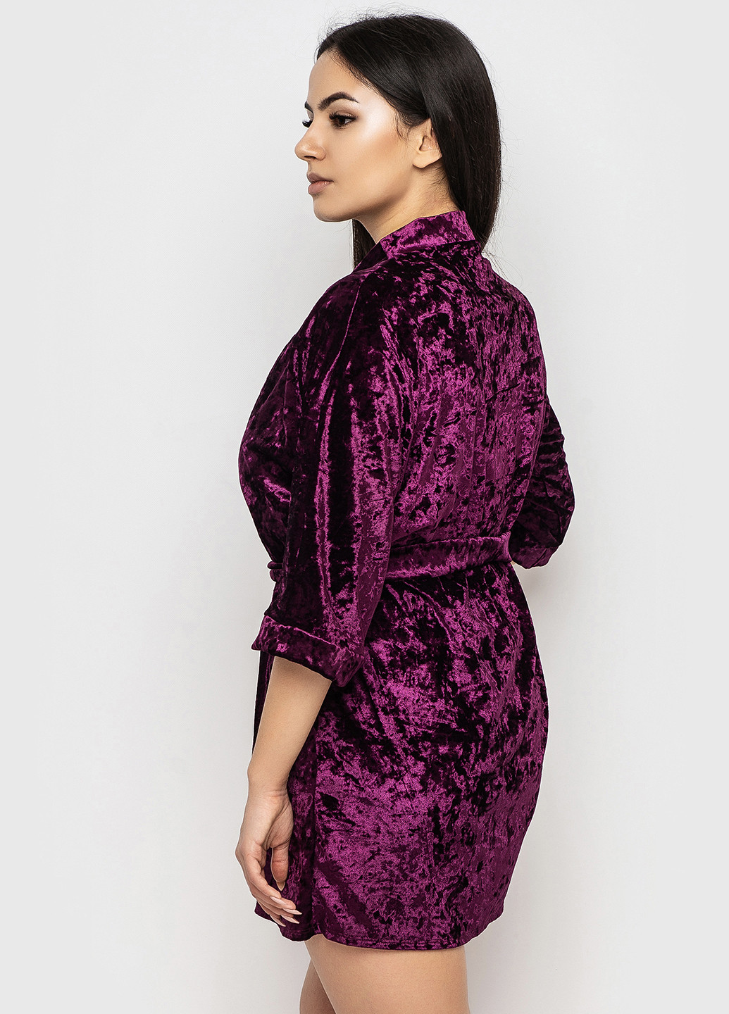 Фиолетовый демисезонный комплект (топ, шорты, халат) Ghazel