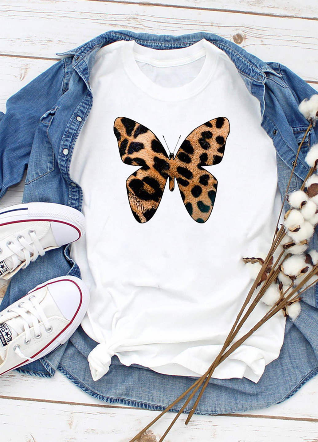 Белая всесезон футболка белая wild butterfly Love&Live