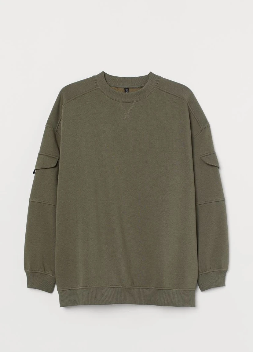 Хаки h&m+ свитшот, смесовый хлопок H&M+ однотонный (213708886)