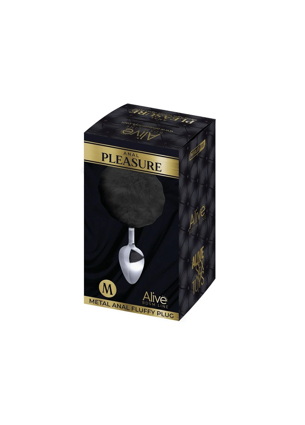 Металева анальна пробка Кролячий хвостик Fluffly Plug M Black Alive (254785231)