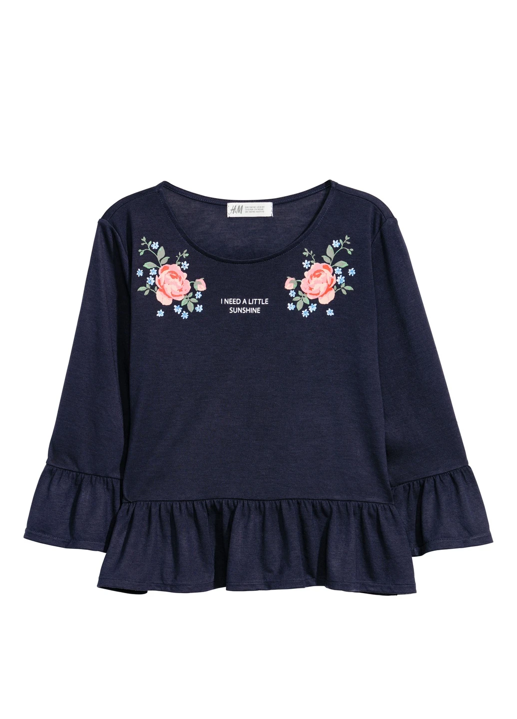 Лонгслів,синій з принтом, H&M (254866625)