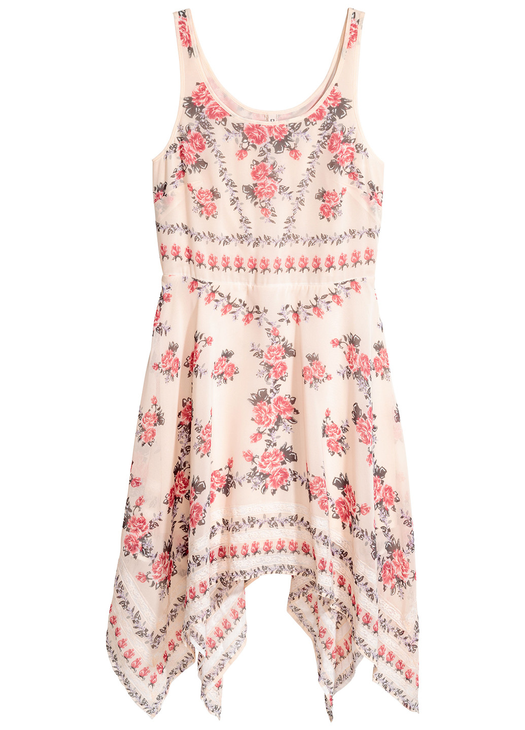 Молочное кэжуал платье а-силуэт H&M с цветочным принтом
