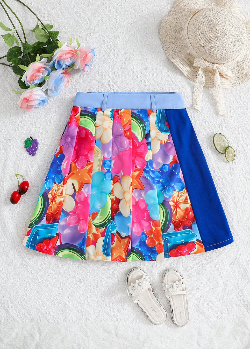 Разноцветная кэжуал с рисунком юбка SHEIN а-силуэта (трапеция)