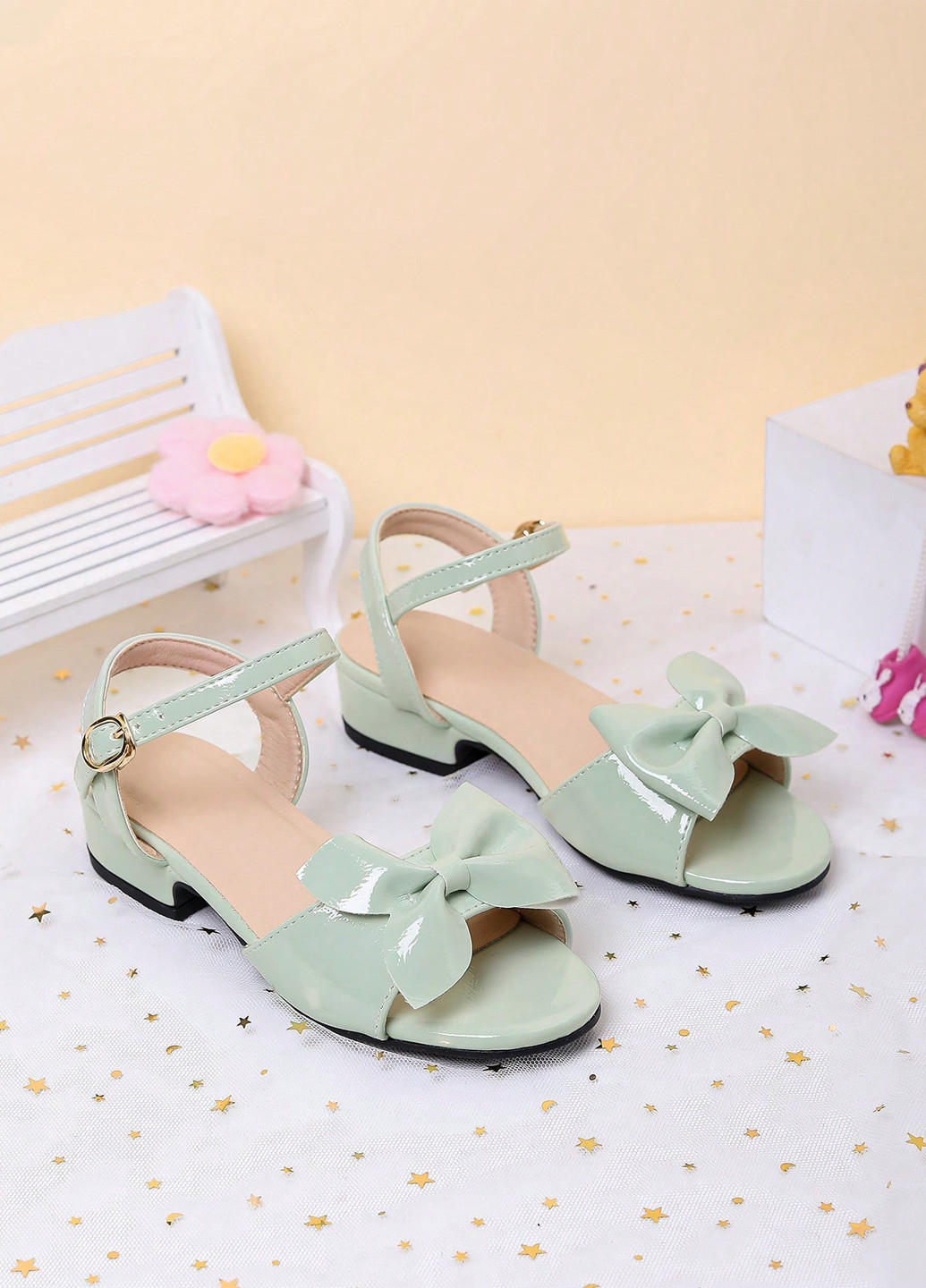 Мятные босоножки SHEIN с бантом, лаковые