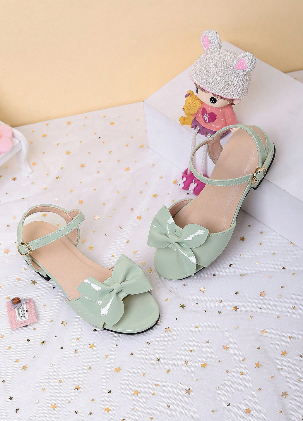 Мятные босоножки SHEIN с бантом, лаковые
