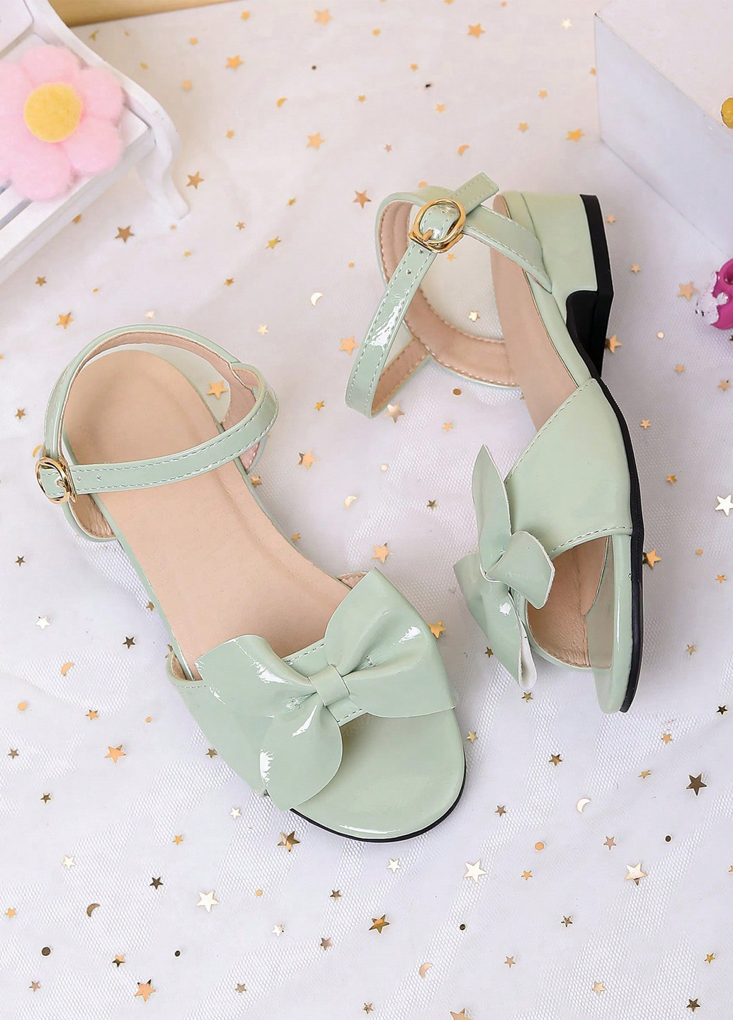Мятные босоножки SHEIN с бантом, лаковые