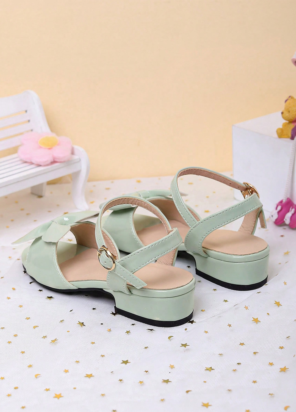Мятные босоножки SHEIN с бантом, лаковые