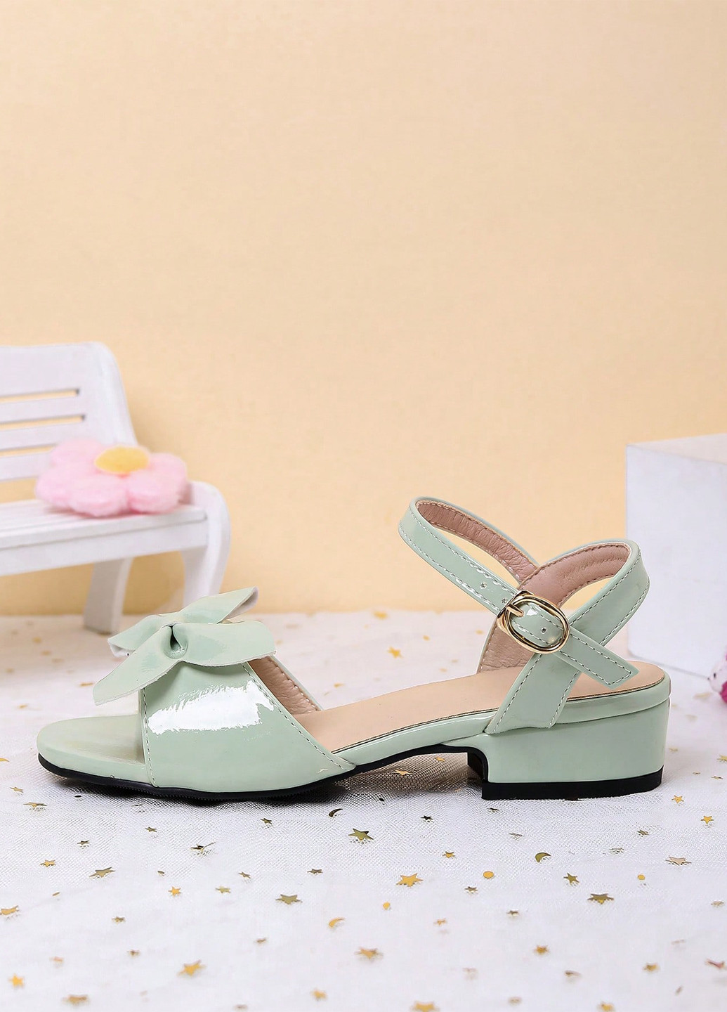Мятные босоножки SHEIN с бантом, лаковые