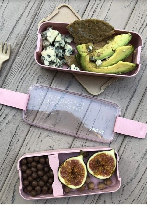Популярний еко ланч-бокс Lunch Box 750 ml, з ложкою та виделкою, рожевий No Brand (252821902)