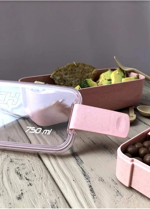 Популярний еко ланч-бокс Lunch Box 750 ml, з ложкою та виделкою, рожевий No Brand (252821902)