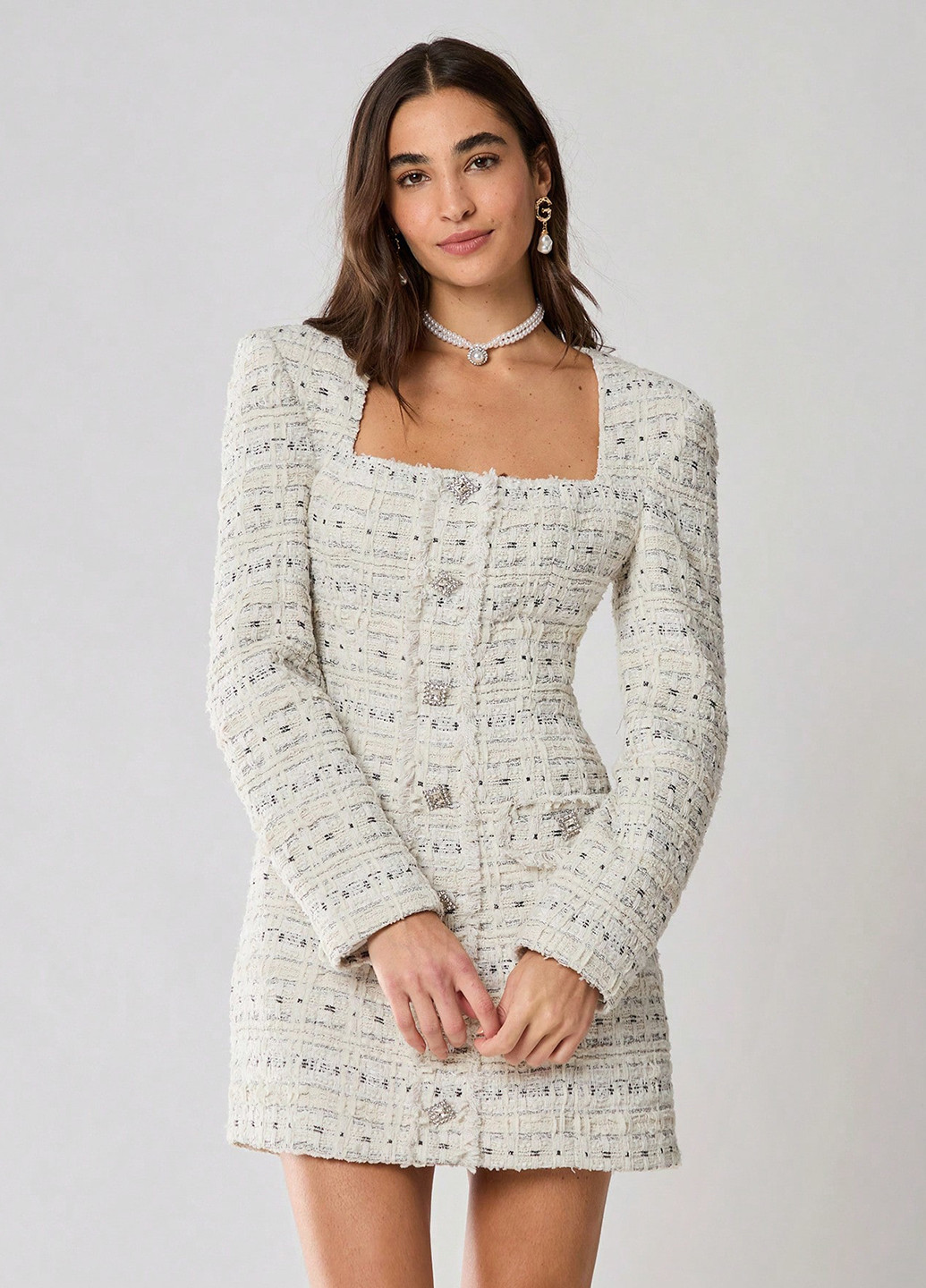 Белое кэжуал, деловое платье футляр SHEIN меланжевое