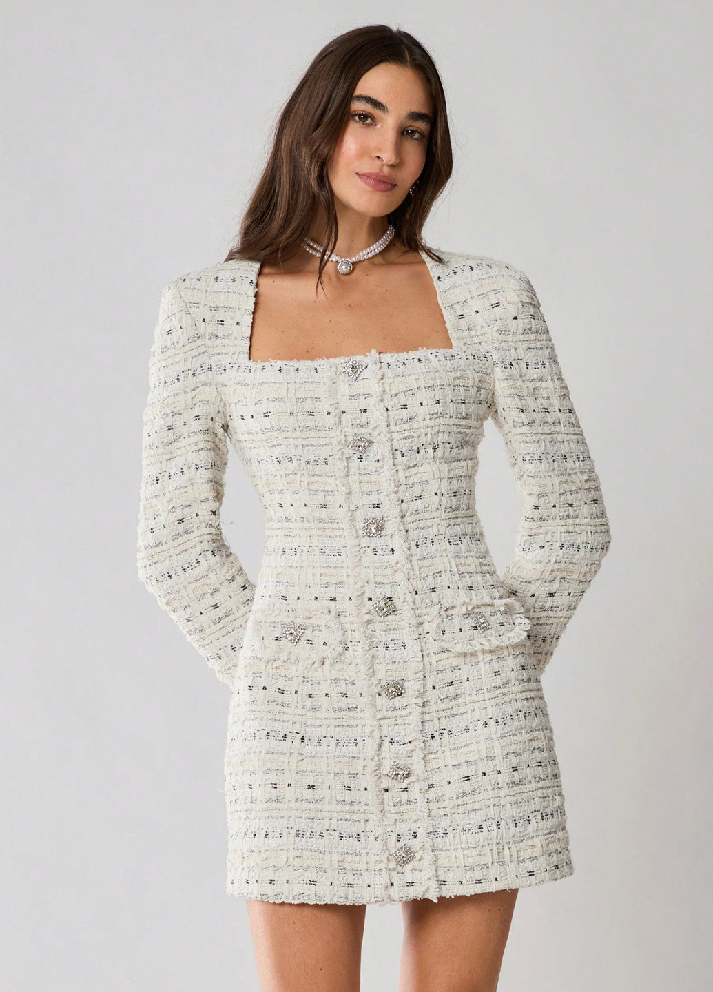 Белое кэжуал, деловое платье футляр SHEIN меланжевое