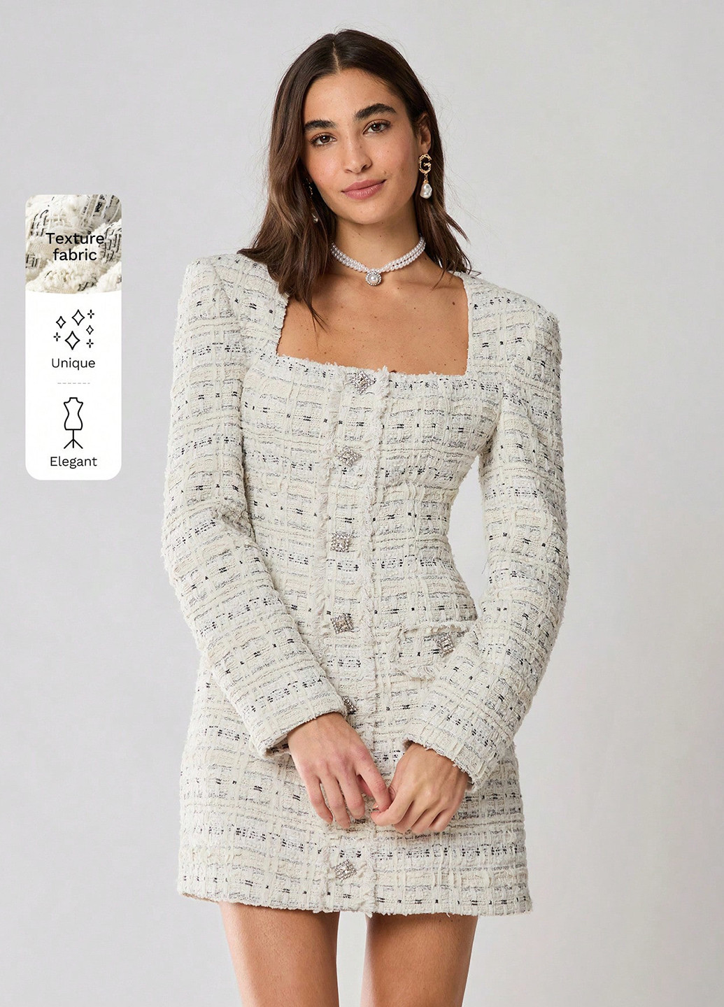 Белое кэжуал, деловое платье футляр SHEIN меланжевое