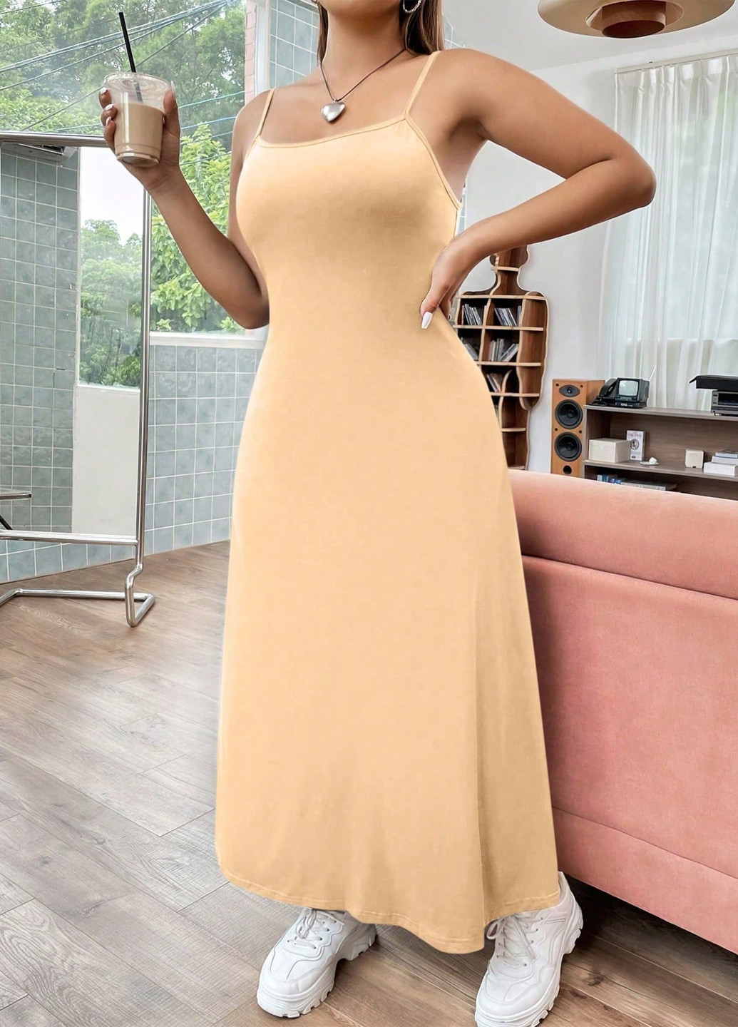 Бежева кежуал сукня кльош SHEIN однотонна