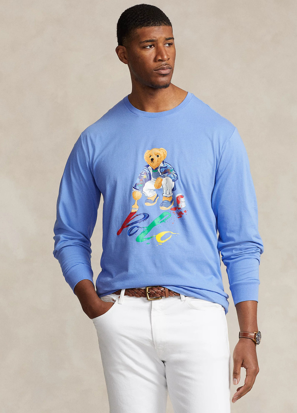 Голубой демисезонный кэжуал лонгслив Ralph Lauren с рисунком