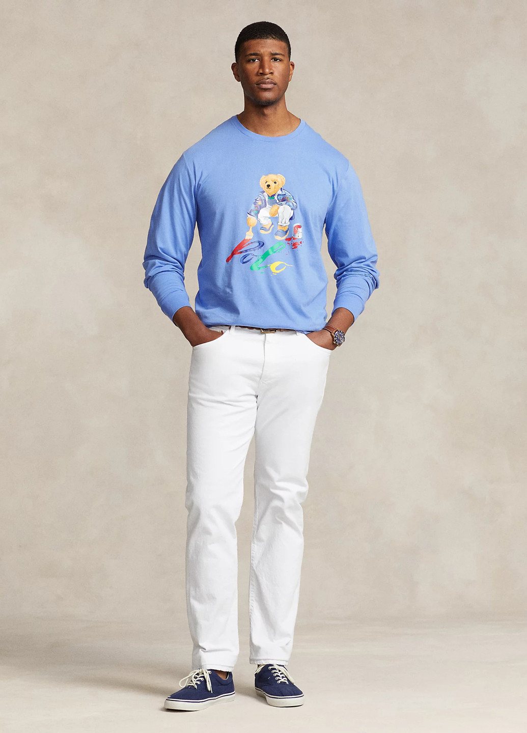 Голубой демисезонный кэжуал лонгслив Ralph Lauren с рисунком