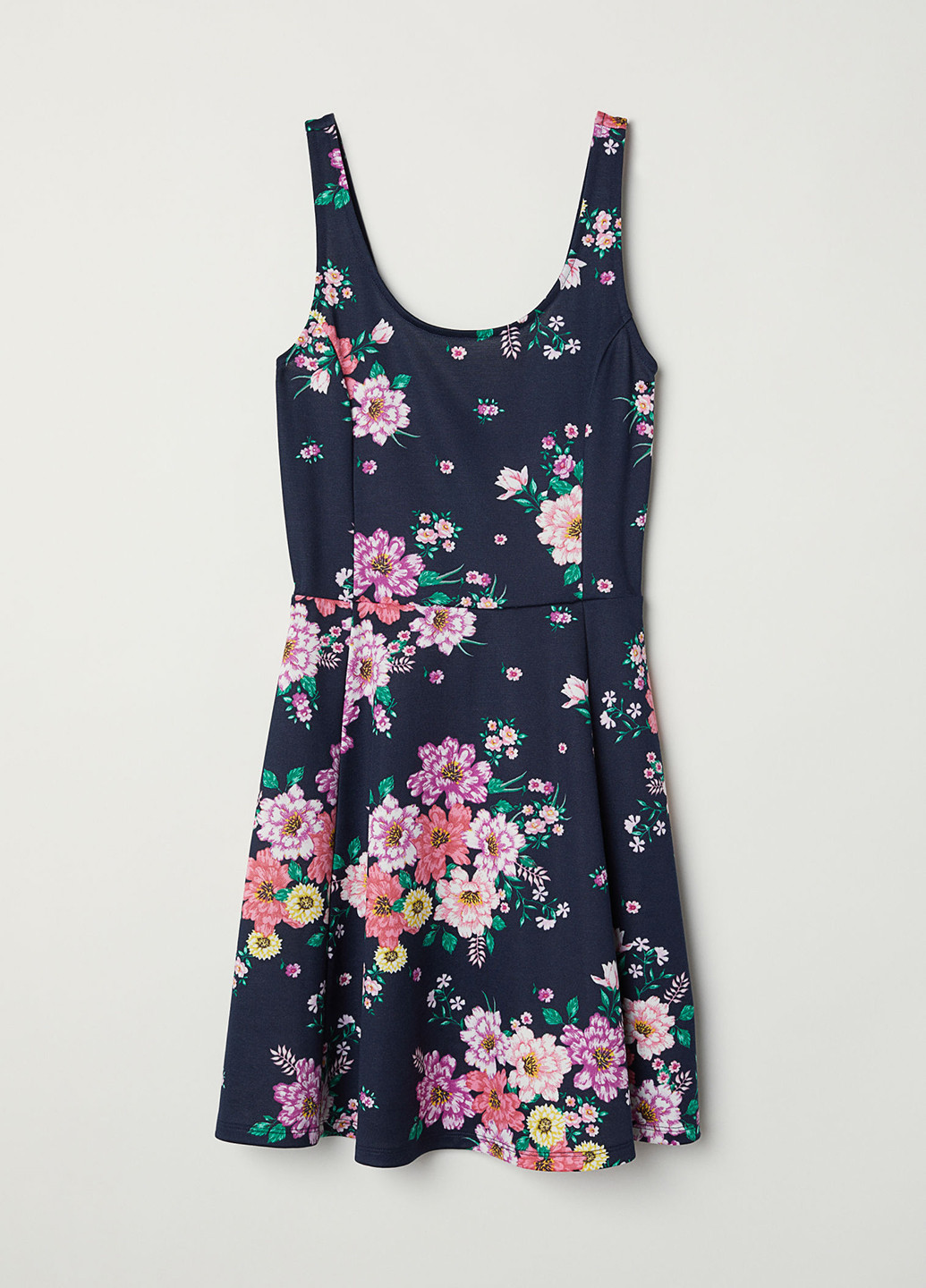 Темно-синее кэжуал платье клеш H&M с цветочным принтом
