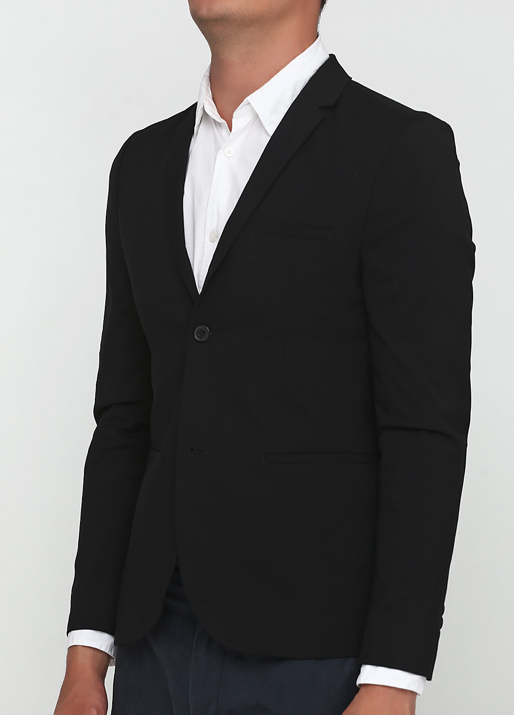 Пиджак H&M с длинным рукавом однотонный чёрный кэжуал