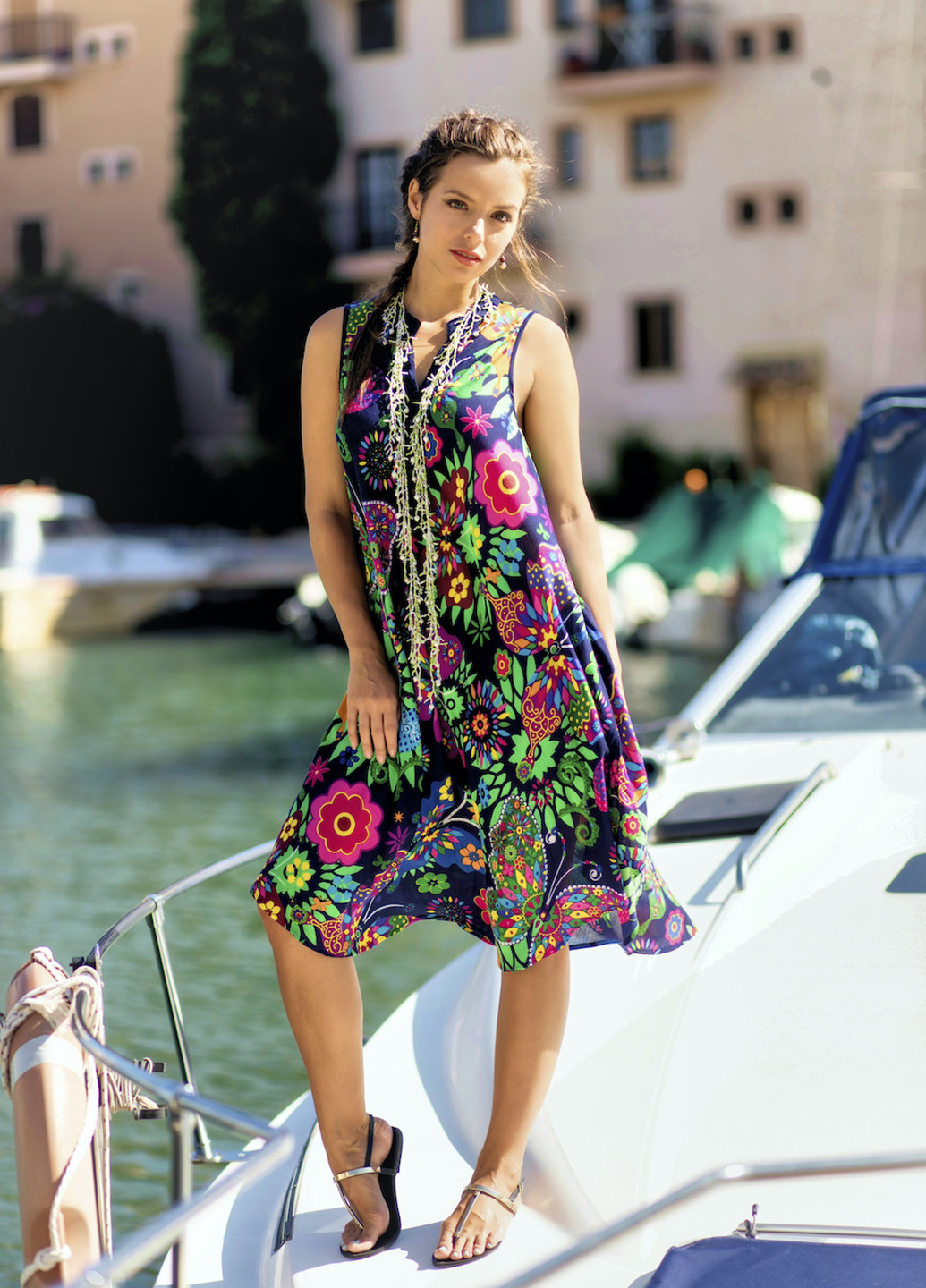 Комбинированное пляжное платье а-силуэт Indiano с цветочным принтом