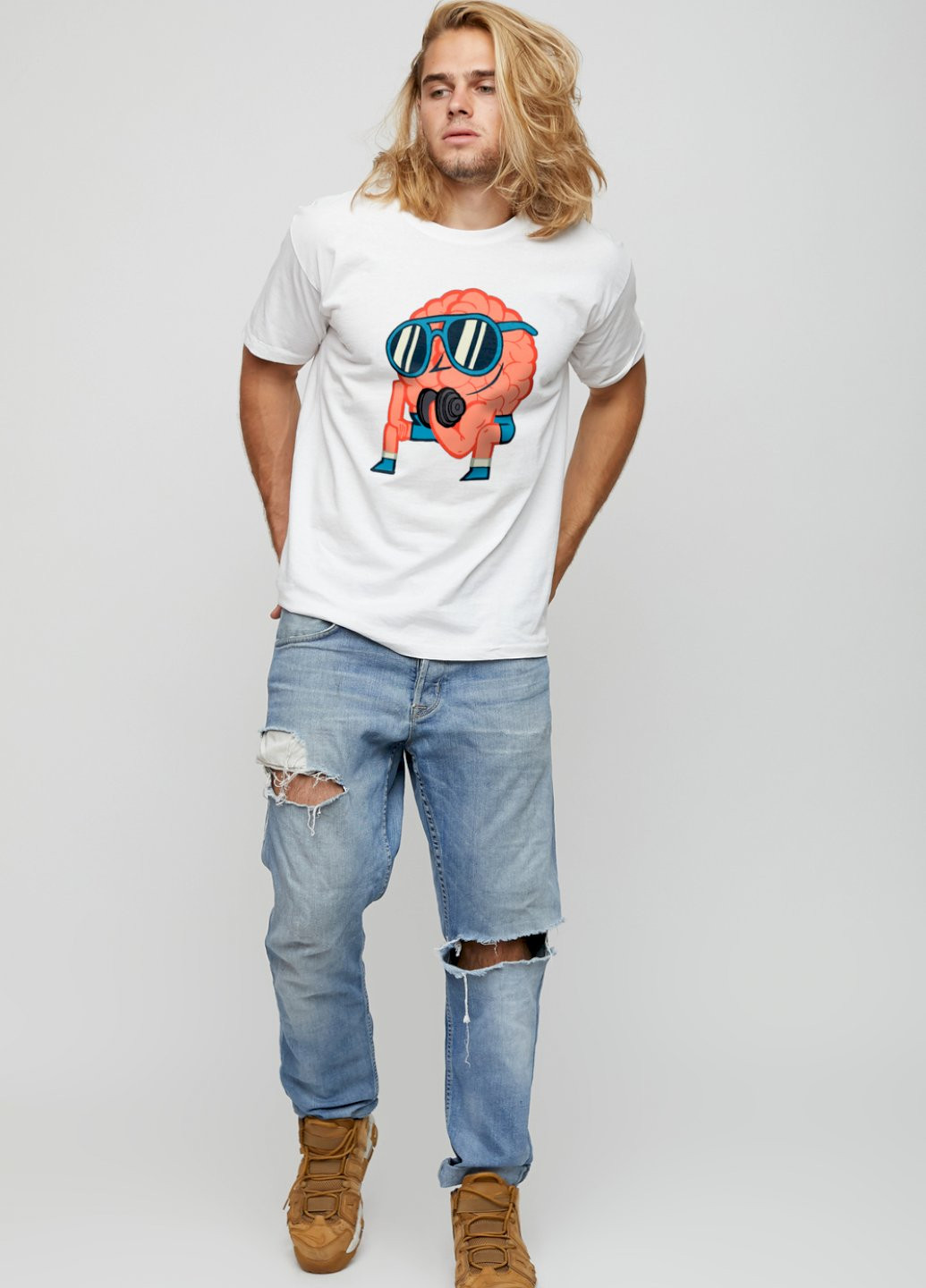 Біла футболка чоловіча basic /air print/ YAPPI