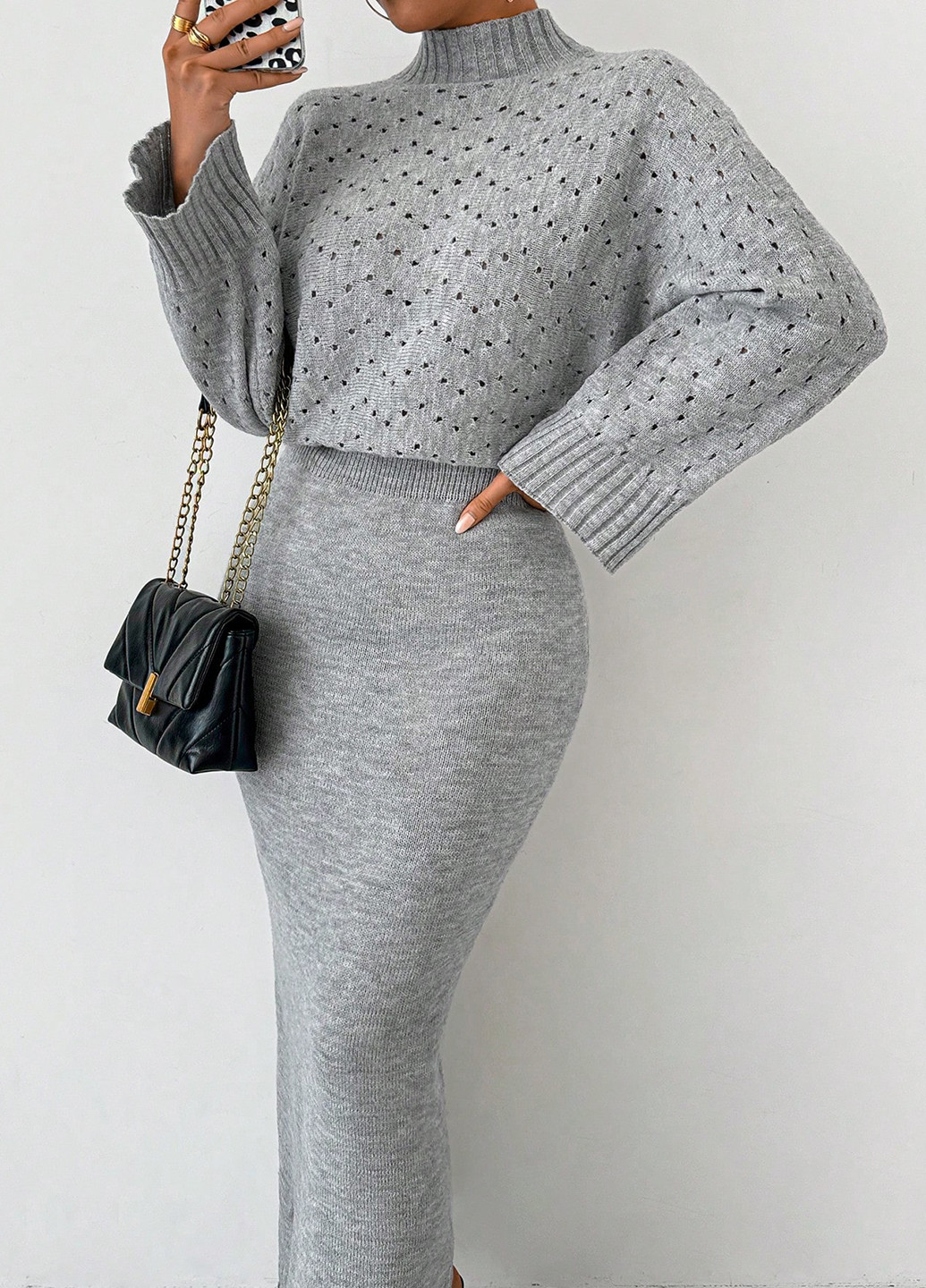 Світло-сіра кежуал сукня SHEIN меланжева