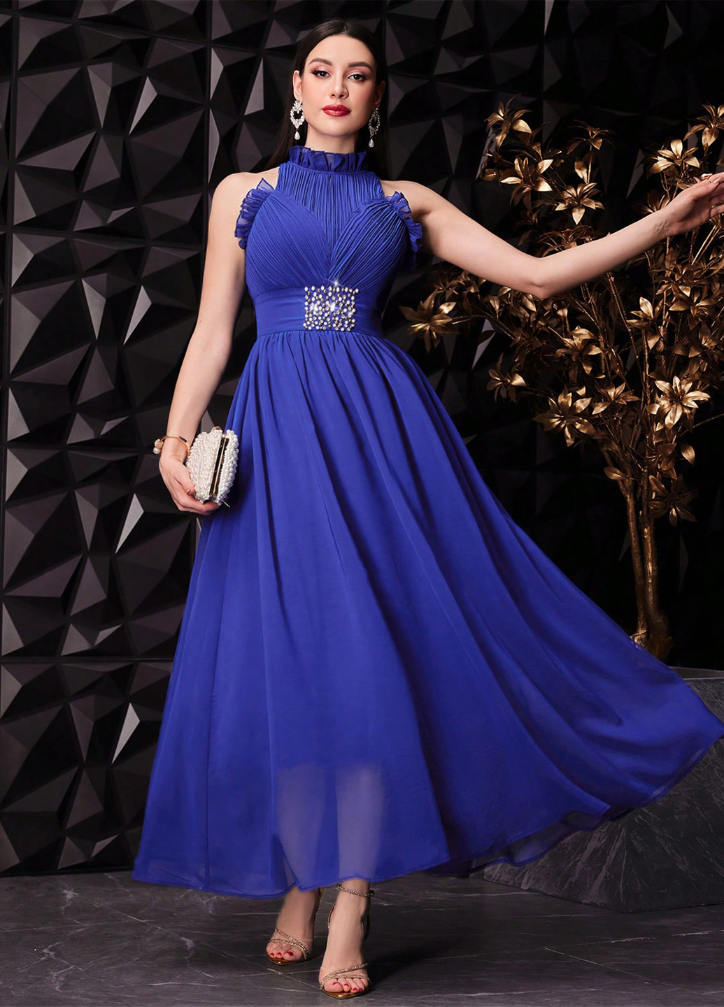 Синя вечірня сукня а-силует SHEIN однотонна