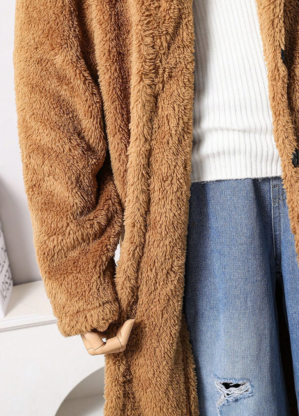 Коричневое демисезонное Пальто однобортное SHEIN