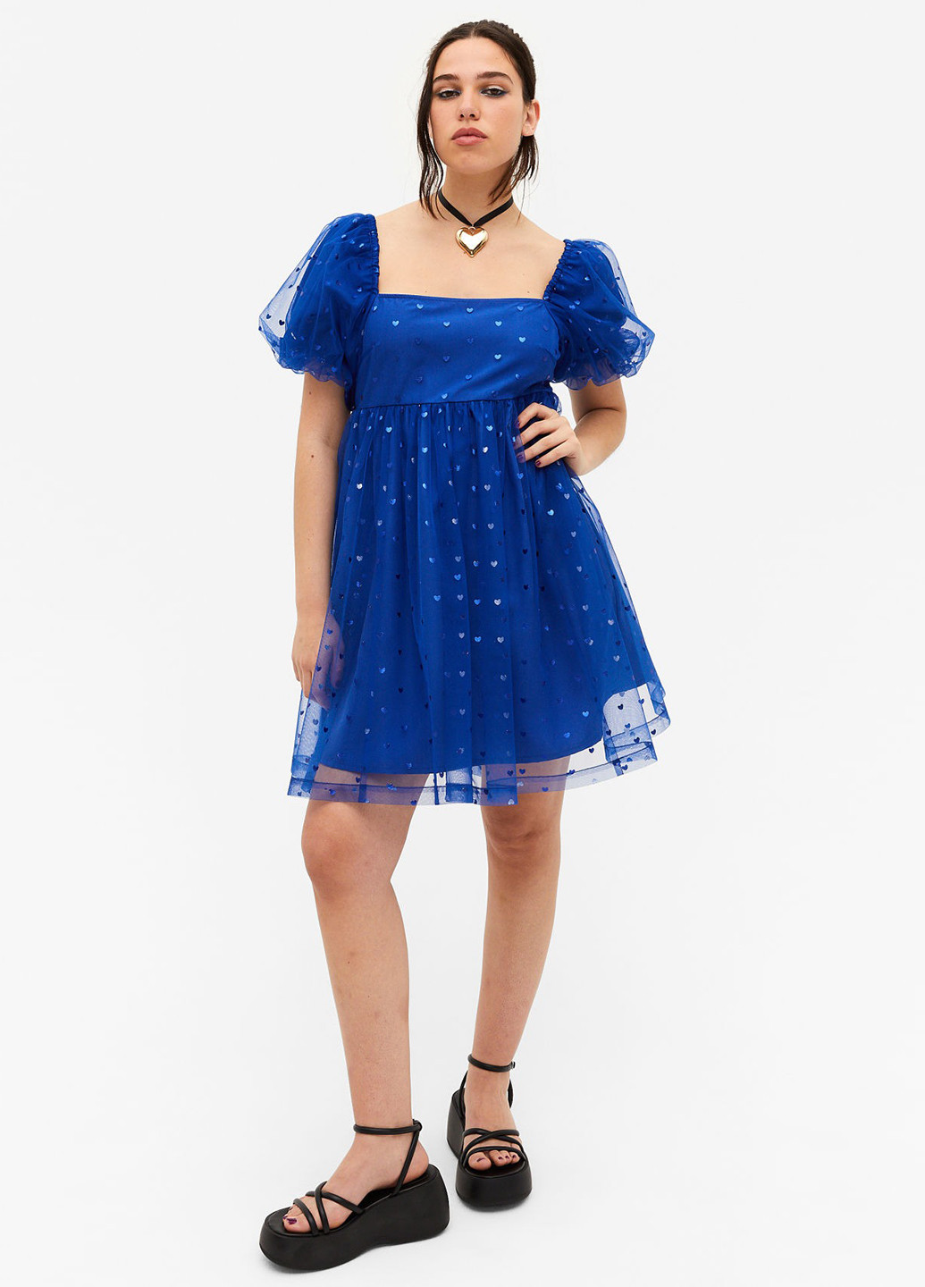 Синее коктейльное платье а-силуэт Monki однотонное