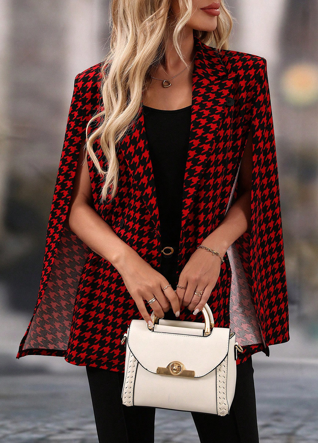 Цветной женский жакет SHEIN с узором пье-де-пуль «гусиная лапка» - демисезонный