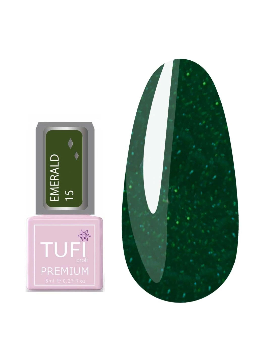 Гель-лак PREMIUM Emerald 15 малахитовый с блестками 8мл (0102534) Tufi Profi 0 (239833559)