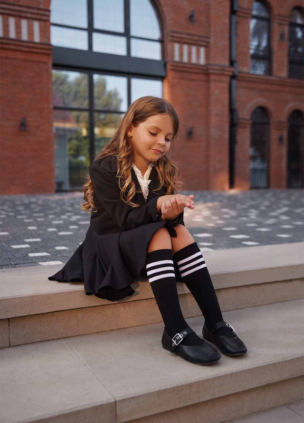 Дитячі гольфи чорні з білими смужками Mo Ko Ko Socks (253853679)