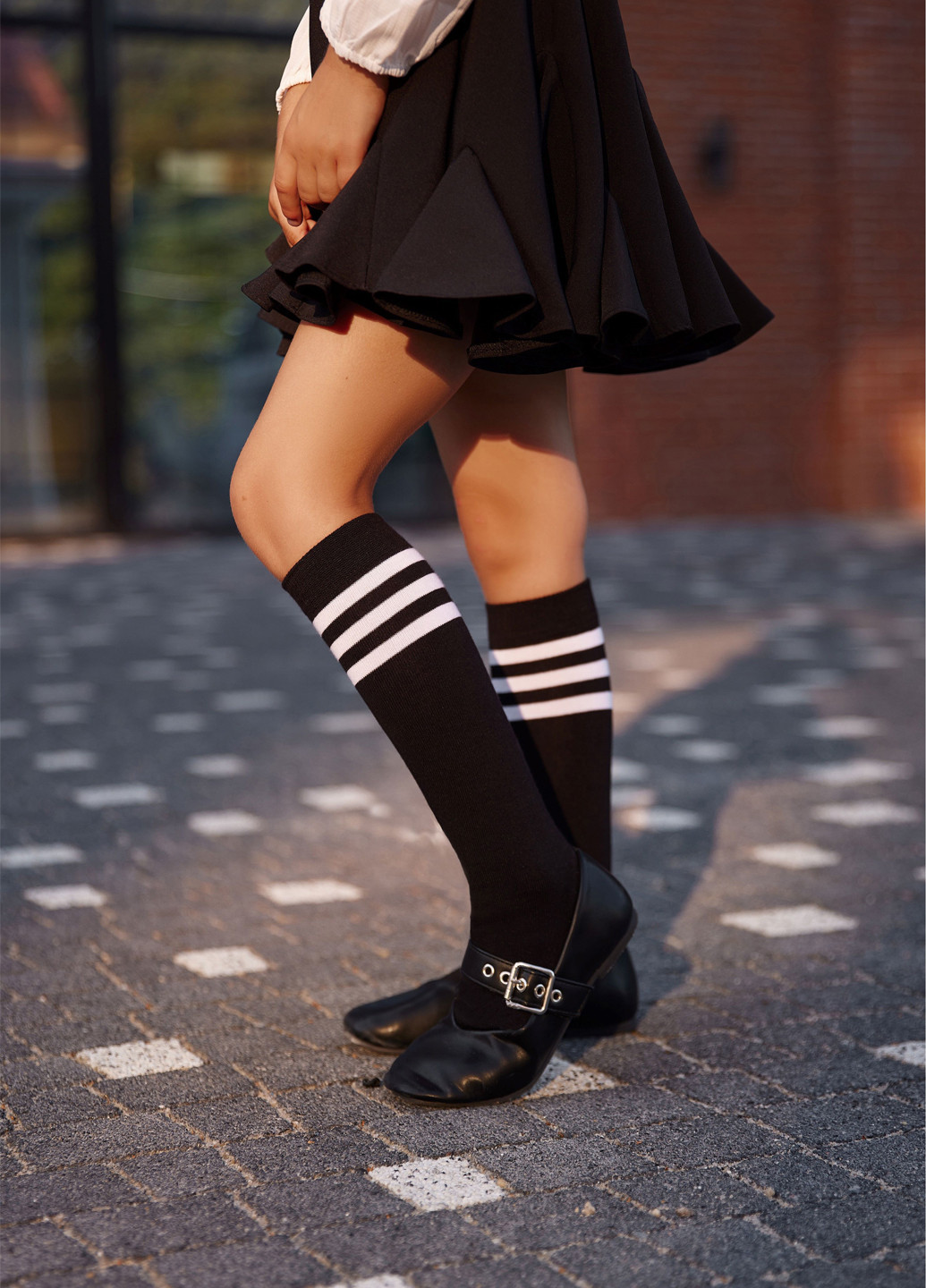 Дитячі гольфи чорні з білими смужками Mo Ko Ko Socks (253853679)