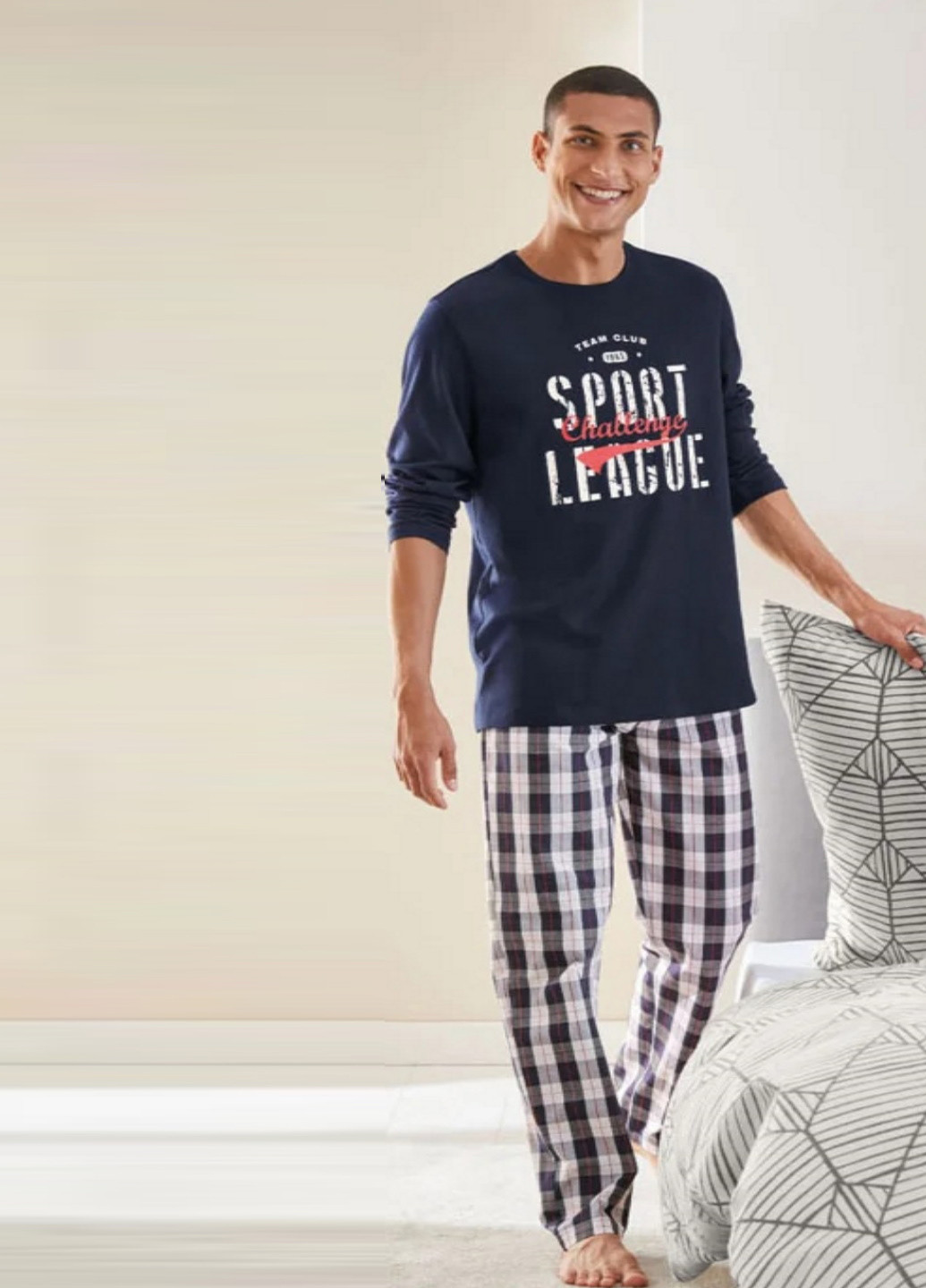 Пижама (лонгслив, брюки) Livergy лонгслив + брюки надпись комбинированная домашняя трикотаж, хлопок