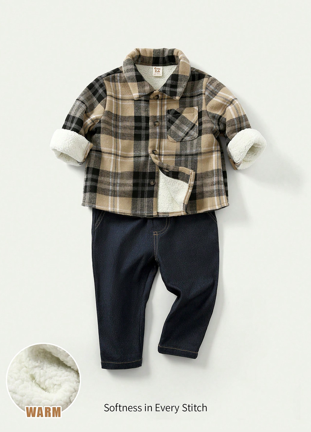 Комбинированный демисезонный комплект (куртка-рубашка, джинсы) SHEIN