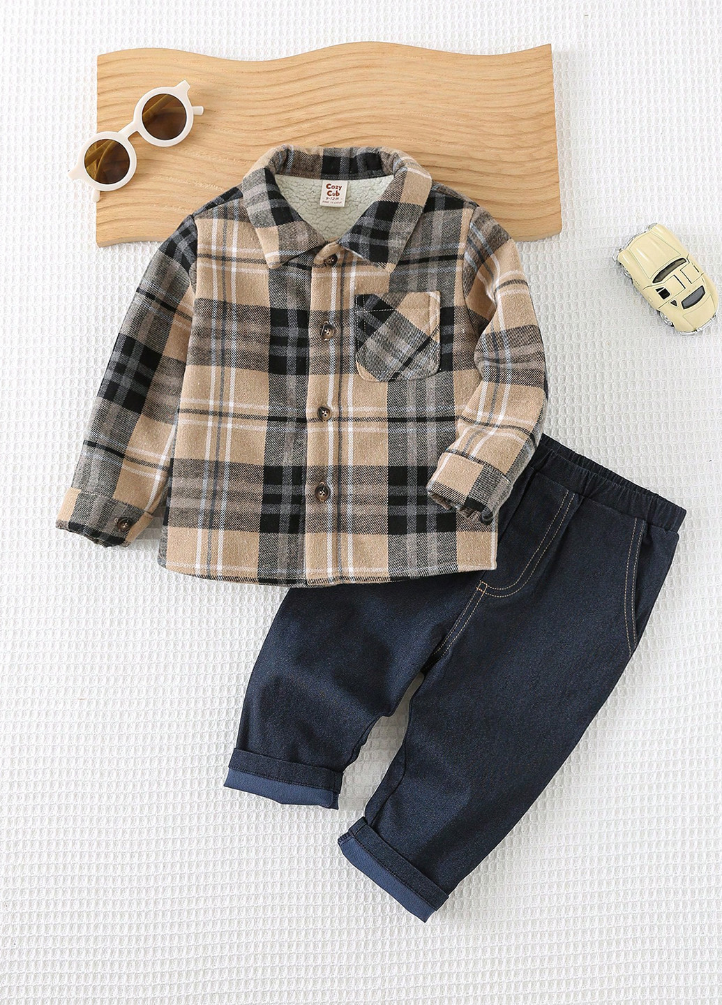 Комбинированный демисезонный комплект (куртка-рубашка, джинсы) SHEIN