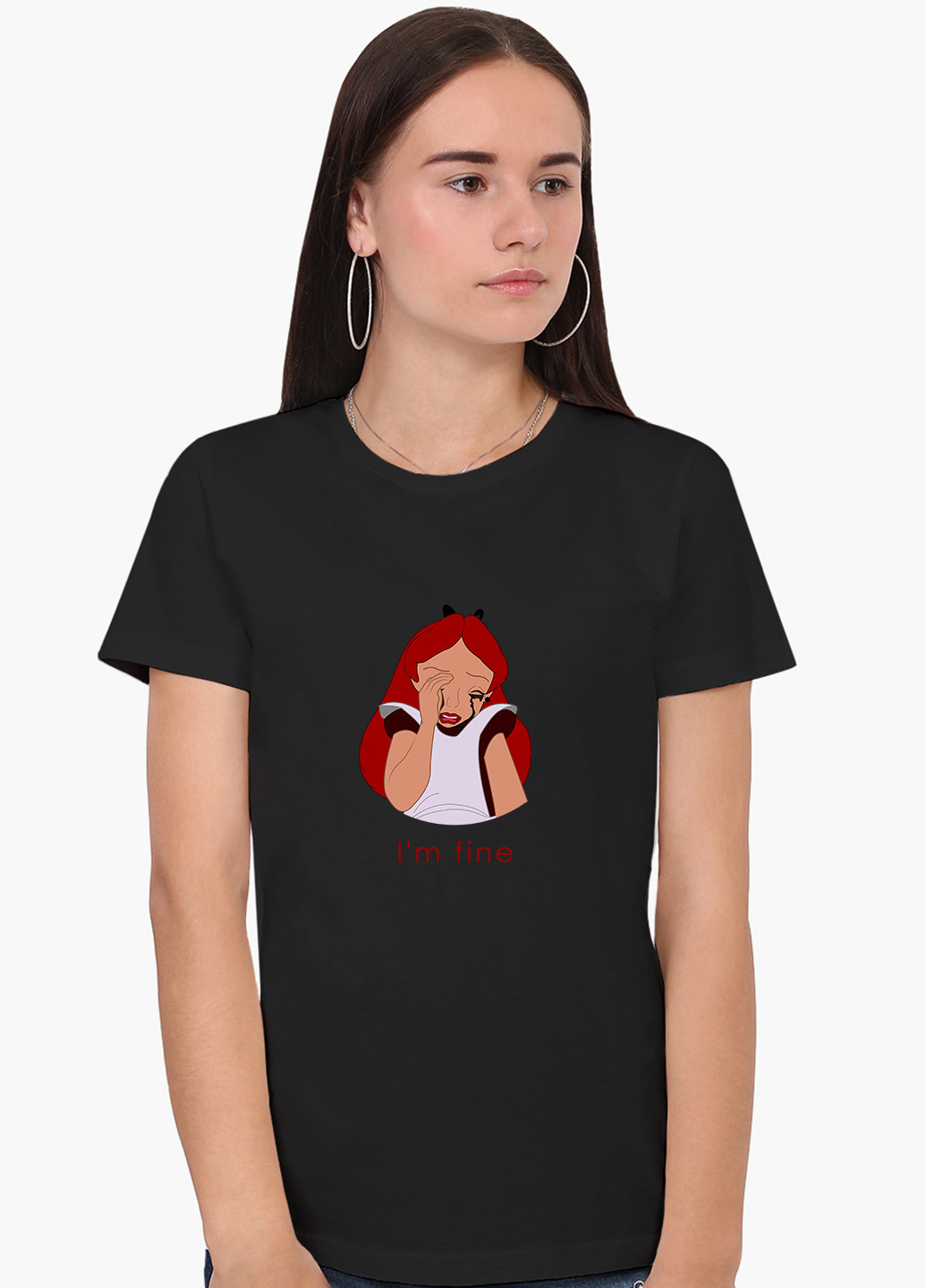 Чорна демісезон футболка жіноча аліса зі мною все гаразд дісней (alice i'm fine disney) (8976-1440) xxl MobiPrint
