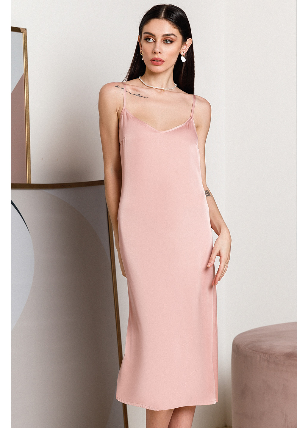 Розовое кэжуал платье платье-комбинация VONAVIN однотонное