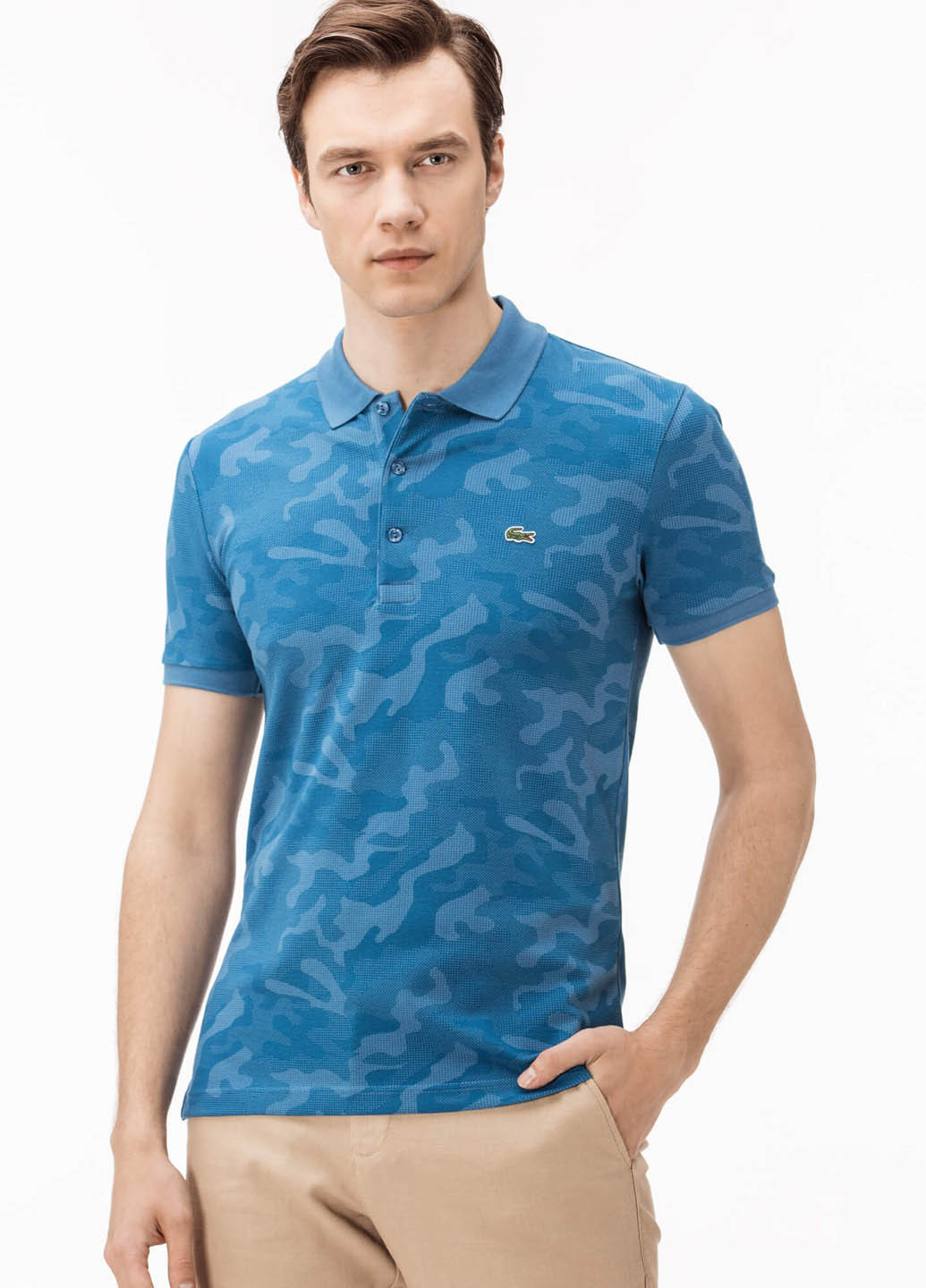 Темно-голубой футболка-поло для мужчин Lacoste с камуфляжным принтом