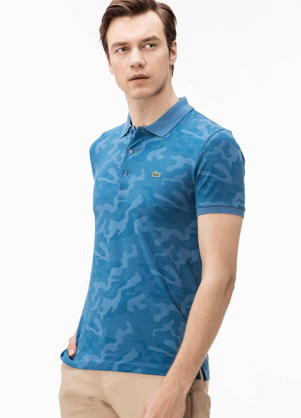 Темно-голубой футболка-поло для мужчин Lacoste с камуфляжным принтом