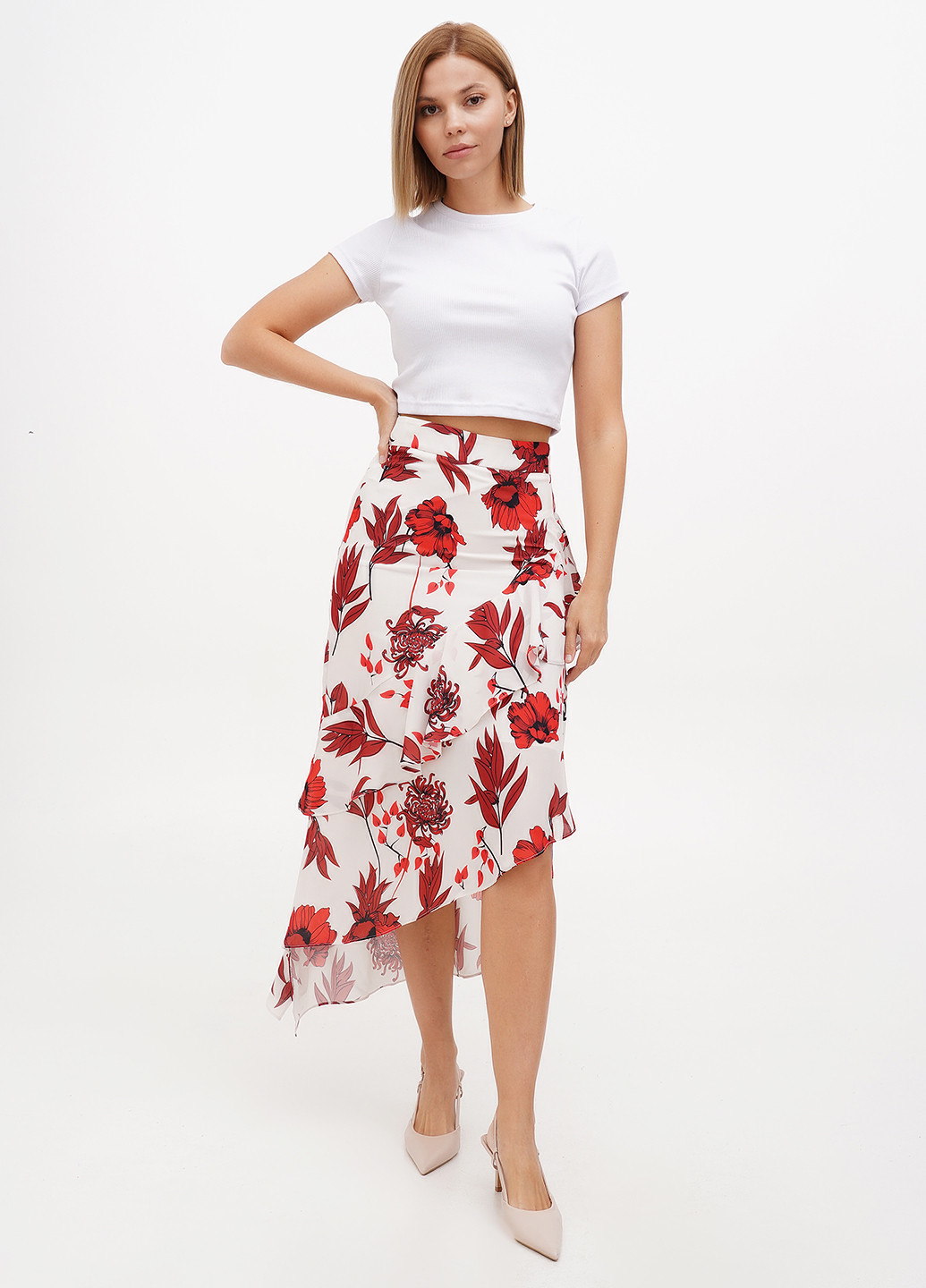 Белая кэжуал цветочной расцветки юбка Sassofono Club
