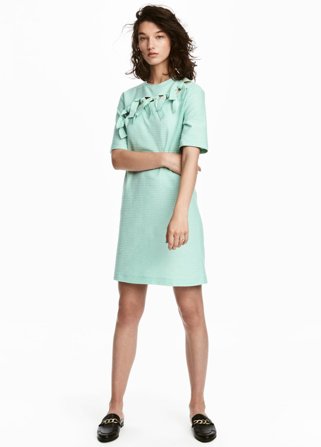 Бирюзовое кэжуал платье платье-футболка H&M в полоску